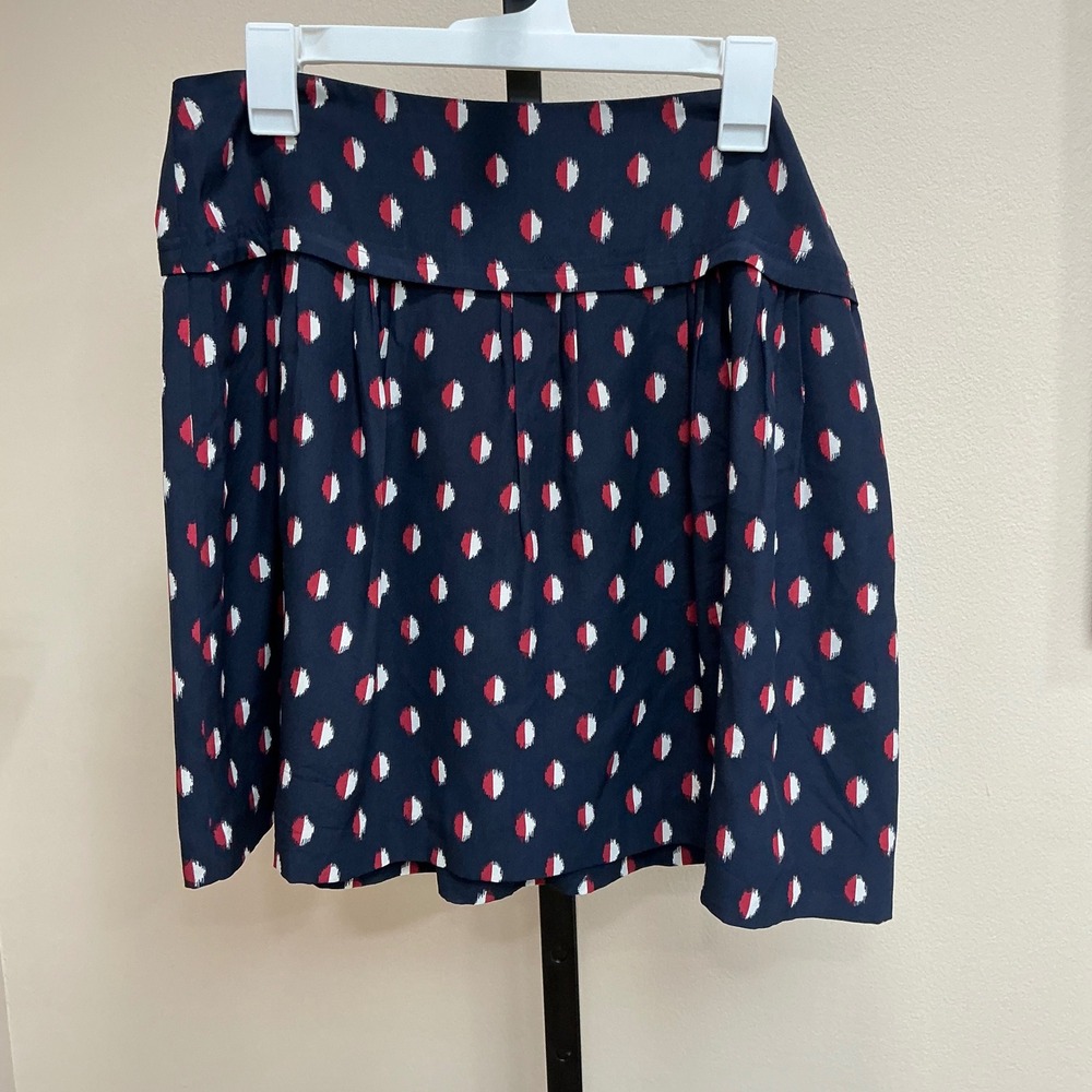 Madewell Skirt Mini 10 Navy Blue Silk Ikat Polka Dot Pleated E9966